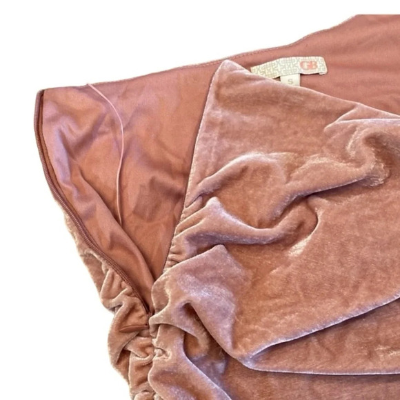 Gianni Bini Velvet Glitzy Daze One Shoulder Ruffle Dress Blush Pink Small - Picture 8 of 9